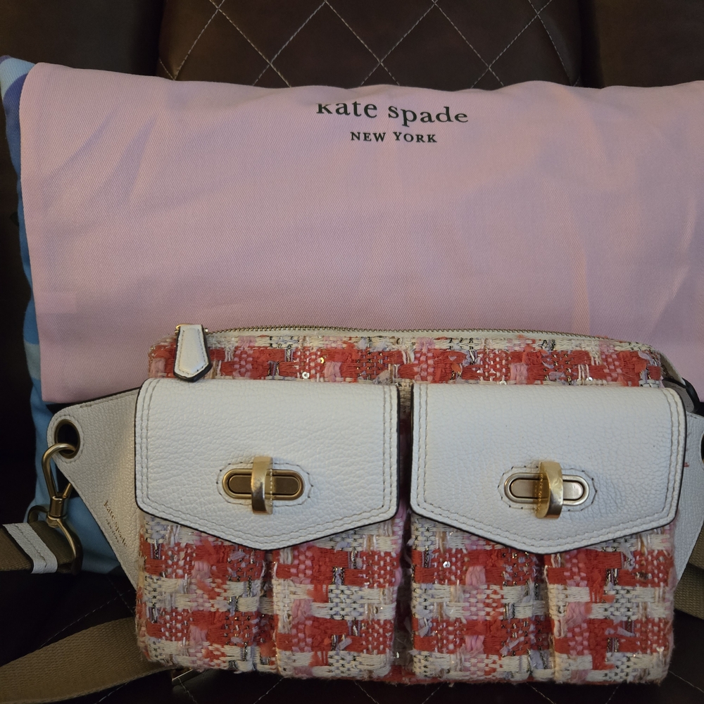 Vintage Kate Spade Red and White Belt Bag with Gold-Tone Hardware